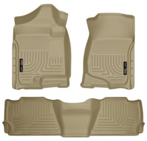 Cadillac Escalade Floor Liners - Front + 2nd Row - Husky Liners - WeatherBeater - Tan - `07-`13
